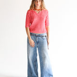 Rina short-sleeve polo in rope stitch