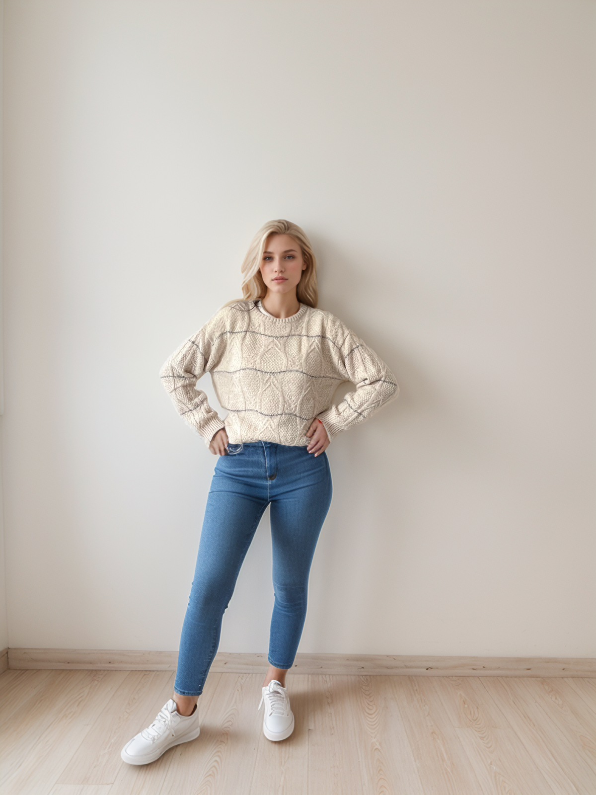 Crewneck with horizontal waves in Merinos wool - Clelia