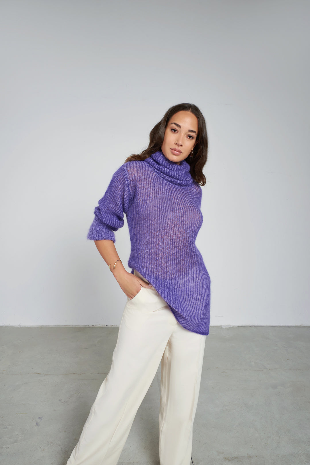 Extra High Neck Airy Sweater - Purple